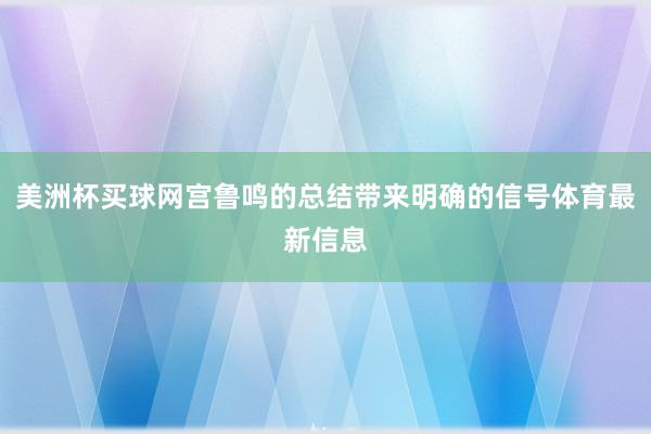 美洲杯买球网宫鲁鸣的总结带来明确的信号体育最新信息