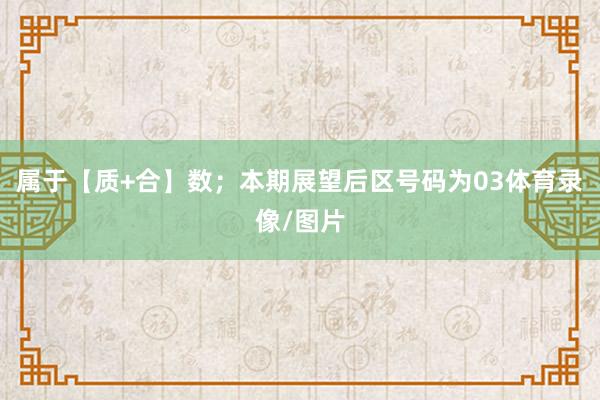 属于【质+合】数；本期展望后区号码为03体育录像/图片